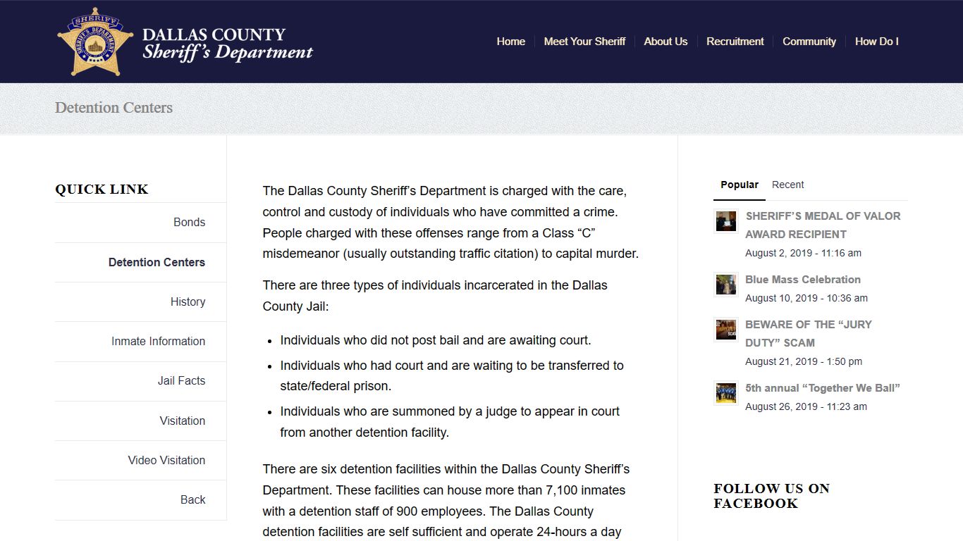Detention Centers – Sheriff Department - Dallas County