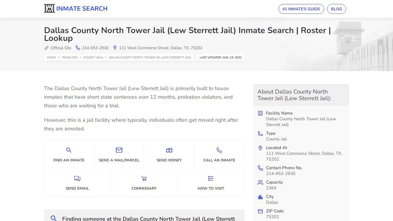 Dallas County North Tower Jail (Lew Sterrett Jail) Inmate ...
